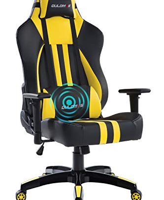 Qulomvs Massage Gaming Chair Ergonomic Computer Gamer Chair High Back 360 Swivel Heavy Duty Video Game Chair for PC Racing Headrest and Lumbar Support (Yellow)