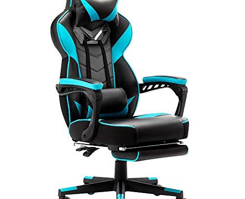 Bonzy Home Gaming Chair Computer Office Chair Ergonomic Desk Chair with Footrest Racing Executive Swivel Chair Adjustable Rolling Task Chair (Black&Hatsune Green)
