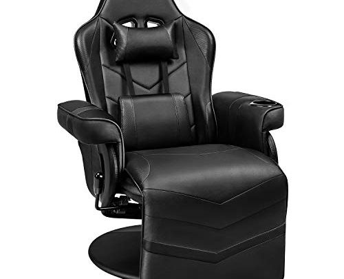 Homall Gaming Recliner Chair Racing Style PU Leather Gaming Chair Ergonomic Adjusted Reclining Office Desk Chair Home Theater Single Sofa Chair with Footrest Headrest and Lumbar Support (Black)