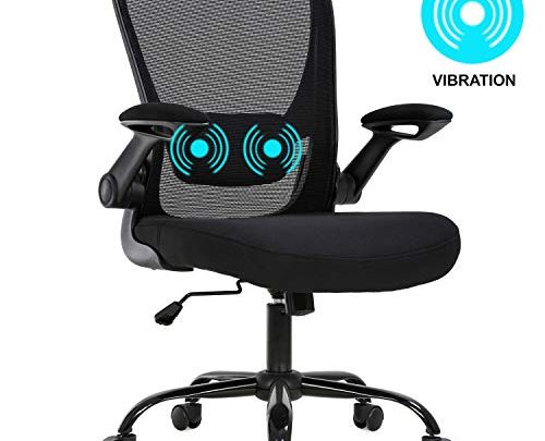 Office Chair Ergonomic Desk Chair Mesh Computer Chair Swivel Rolling Mid Back Task Chair with Lumbar Support Flip-up Arms Massage Adjustable Chair for Women Adults(Black)