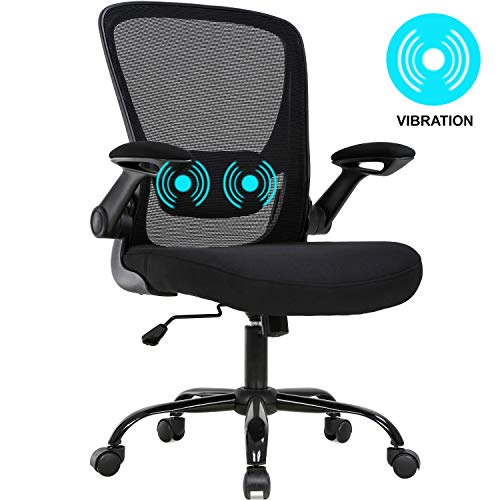 Office Chair Ergonomic Desk Chair Mesh Computer Chair Swivel Rolling Mid Back Task Chair with Lumbar Support Flip-up Arms Massage Adjustable Chair for Women Adults(Black)