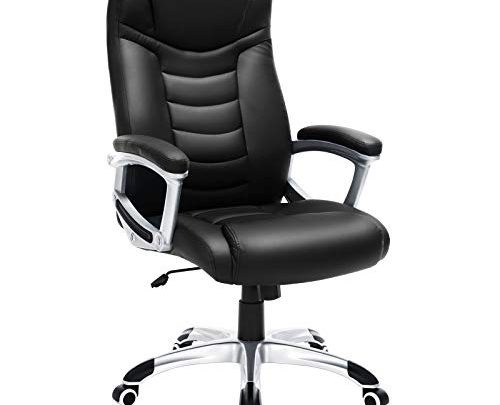 SONGMICS Thick Executive Office High Back Large Seat and Tilt Function Ergonomic Swivel Computer Chair PU Black