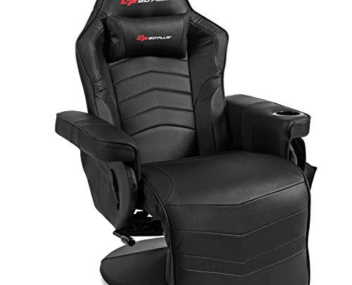 Goplus Massage Gaming Chair, Racing Style Gaming Recliner w/Adjustable Backrest and Footrest, Ergonomic High Back PU Leather Computer Office Chair Swivel Game Chair w/Cup Holder and Side Pouch