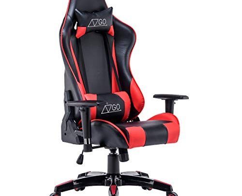AZ-GO Gaming Chair Racing High-Back Computer Desk Chair PU Leather Chair Executive Office and Ergonomic Adjustable Swivel and Height Chair with Headrest and Lumbar Support（Red）