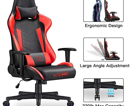 VIT Computer Gaming Chair Racing Style High-Back PC Chair Ergonomic Office Desk Chair Swivel E-Sports Leather Chair with Lumbar Support and Headrest