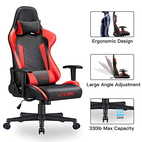 VIT Computer Gaming Chair Racing Style High-Back PC Chair Ergonomic Office Desk Chair Swivel E-Sports Leather Chair with Lumbar Support and Headrest