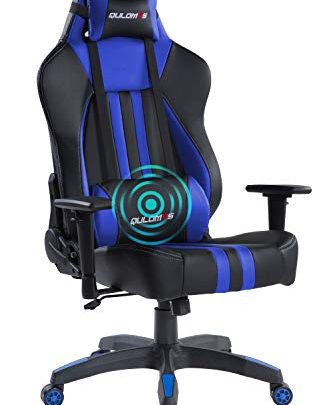 Qulomvs Massage Gaming Chair Ergonomic Computer Gamer Chair High Back 360 Swivel Heavy Duty Video Game Chair for PC Racing Headrest and Lumbar Support (Blue)