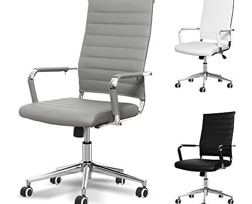 Okeysen Office Desk Chair, Ergonomic High Back Ribbed, Height Adjustable Tilt, Upgraded Seat with Arm PU Wrap, Swivel Executive Conference Task Rolling Chair.