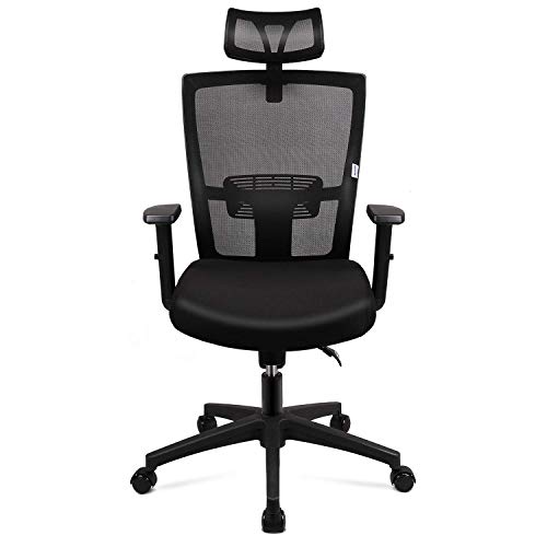 mfavour Office Chair, Ergonomic Mesh Chair with Adjustable Headrest, Armrest and Lumber Support for Home and Office, Tilt Function &