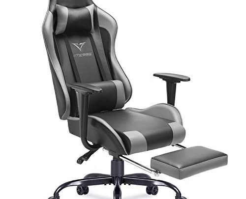 Vitesse Gaming Chair with Footrest Racing Style Computer Office Chair Adjustable Swivel Ergonomic PC Desk Bucket Seat Chair with Lumbar Support and Headrest (Grey)