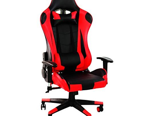 YJCFurniture Gaming Chair Racing Office Computer Game Chair Ergonomic Backrest and Seat Height Adjustment Recliner Swivel Rocker with Headrest and Lumbar Pillow Chair (A-Red)