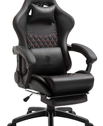 Dowinx Gaming Chair Office Chair PC Chair with Massage Lumbar Support, Racing Style PU Leather High Back Adjustable Swivel Task Chair with Footrest (Black&Red)