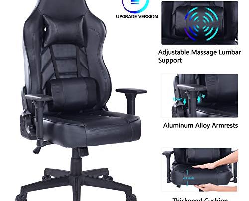Blue Whale Gaming Chair with Massage Lumbar Pillow, PC Computer Video Game Racing Chair Reclining Executive Ergonomic Office Desk Chair with Headrest