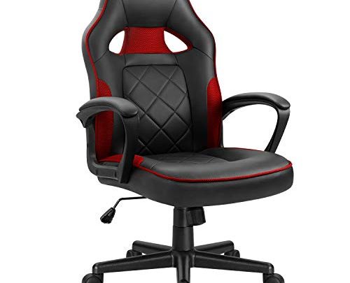 VICTONE Gaming Chair PU Leather Executive PC Computer Chair Height Adjustable Swivel Office Chair with Lumbar Support (Red)