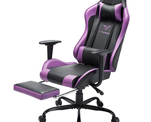 Vitesse Gaming Chair Office Computer Desk Chair with Footrest and Headrest Racing Game Ergonomic Design High-Back E-Sports Chair PU Leather Swivel Chair  (Purple)