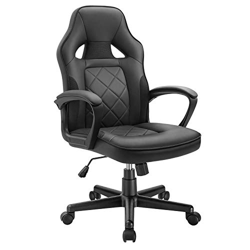 Furniwell Office Chair Computer Desk Chair Adjustable Racing Swivel Executive Task Chair Leather High Back Gaming Chair with Lumbar Support Wide Seat (Black)