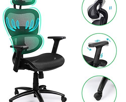 Komene Ergonomic Office Chair, Adjustable Headrest 3D Armrests Seat Height Comfortable Desk Chair Lumbar Support Chair,Computer Chair，Executive Chair
