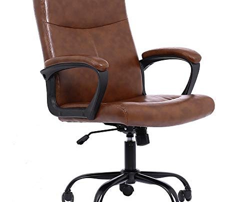 XPELKYS Adjustable Office Chair with Padded Armrests，Ergonomic Desk Chair PU Leather Executive Conference Swivel Task Chair，Tilt Angle Executive Computer Desk Task Chair (Brown-2)