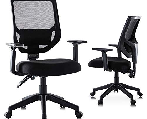 Rimiking Mesh Office Chair, Mid Back Ergonomic Swivel Black Mesh Computer Chair Adjustable Height and Armrest with Lumbar Support Task Chair