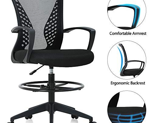 Drafting Chair Tall Office Chair Ergonomic Desk Chair Massage Mid Back Mesh Computer Executive Chair with Lumbar Support & Foot Ring Height Adjustable Rolling Swivel Drafting Stool for Standing Desk