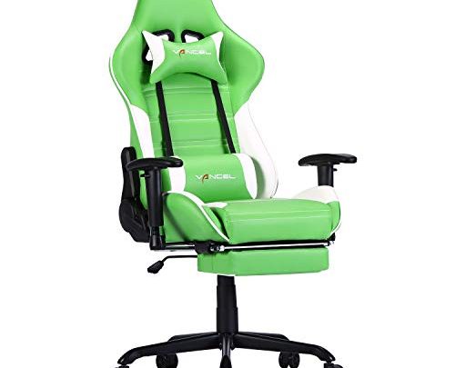 Gaming Chair Office Video Chair Computer Racing Chair High Back Ergonomic Swivel with Headrest,Lumbar Support and Footrest (Green)