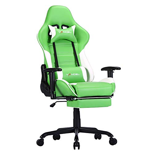 Gaming Chair Office Video Chair Computer Racing Chair High Back Ergonomic Swivel with Headrest,Lumbar Support and Footrest (Green)