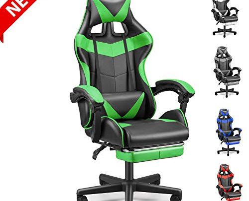 FERGHANA PC Gaming Chair,Racing Chair for Gaming,Computer Chair,E-Sports Chair,Ergonomic Office Chair with Retractable Footrest and Adjustable Headrest and Lumbar Support(Jungle Green)