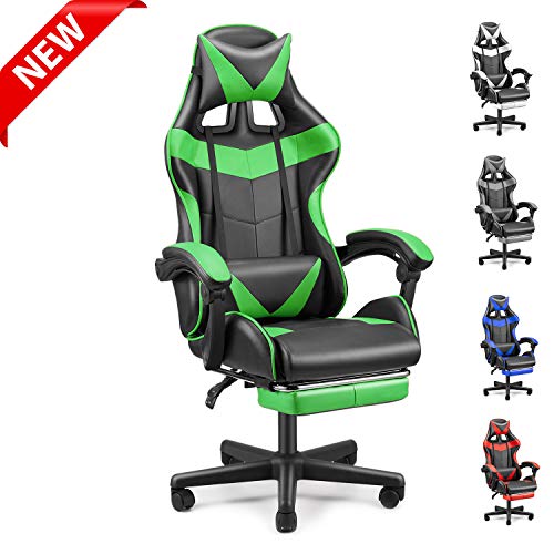 FERGHANA PC Gaming Chair,Racing Chair for Gaming,Computer Chair,E-Sports Chair,Ergonomic Office Chair with Retractable Footrest and Adjustable Headrest and Lumbar Support(Jungle Green)
