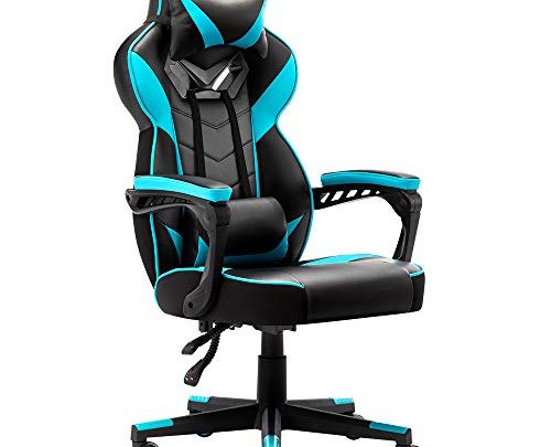 Bonzy Home Gaming Chair Office Chair High Back Computer Chair PU Leather Desk Chair PC Racing Executive Ergonomic Adjustable Swivel Task Chair with Headrest and Lumbar Support (Hatsune Green)