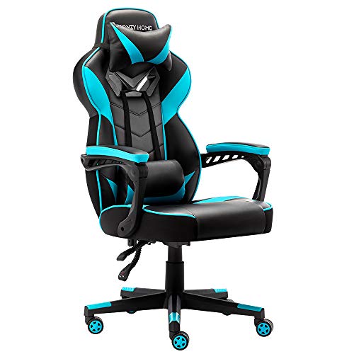 Bonzy Home Gaming Chair Office Chair High Back Computer Chair PU Leather Desk Chair PC Racing Executive Ergonomic Adjustable Swivel Task Chair with Headrest and Lumbar Support (Hatsune Green)