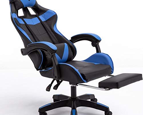 Massage Gaming Chair Ergonomic Computer Gaming Chair with Footrest, Reclining Home Office Chair High Back Racing Style Gamer Chair for E-sports Large Game Chair with Headrest and Lumbar Support (blue)