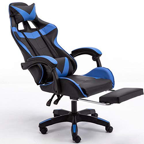 Massage Gaming Chair Ergonomic Computer Gaming Chair with Footrest, Reclining Home Office Chair High Back Racing Style Gamer Chair for E-sports Large Game Chair with Headrest and Lumbar Support (blue)