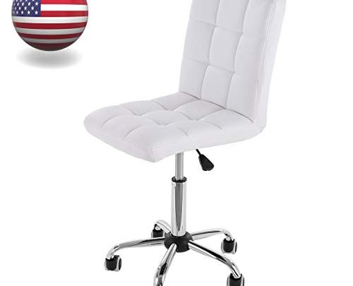 Mid-Back Executive Swivel Office Desk Chair White, Lumbar Support, Modern Style,Leather Gaming Chair,Soft Desk Chair Without Arms (White)