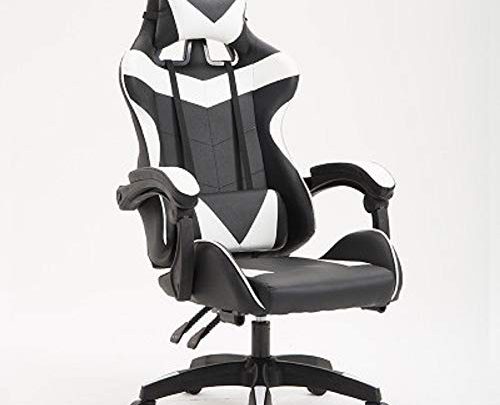 Gaming Chair with Adjustable Backrest Reclining Leather Home Office Chair Ergonomic Computer Gamer Chair. (White)