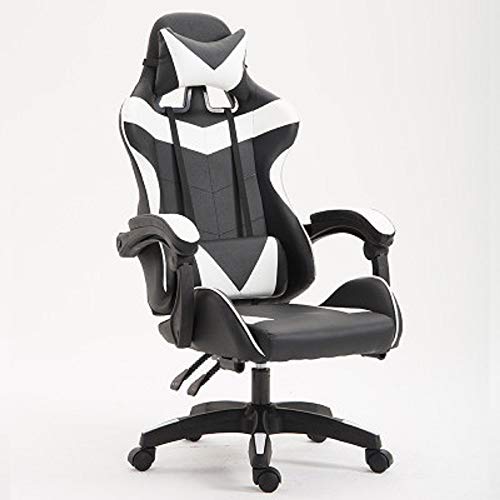 Gaming Chair with Adjustable Backrest Reclining Leather Home Office Chair Ergonomic Computer Gamer Chair. (White)