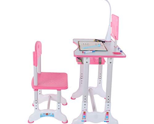 Sunskyi Kids Study Desk and Chair Set, Height Adjustable Table & Chair Drawing Set with Bookstand and Drawer, Ergonomic Student Writing Desk for Studying,