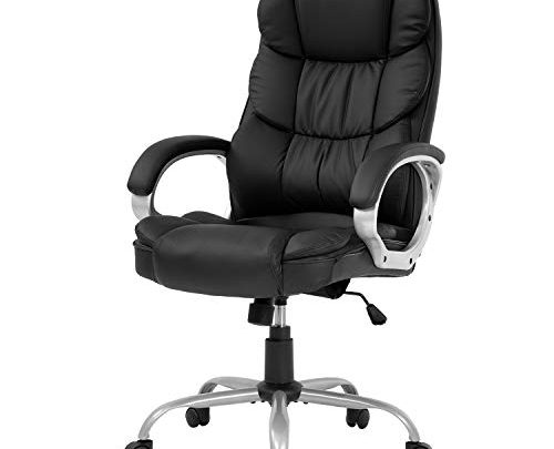 Office Chair Computer High Back Adjustable Ergonomic Desk Chair Executive PU Leather Swivel Task Chair with Armrests Lumbar Support (Black)