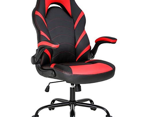 Gaming Chair Home Office Chair PC Computer Chair Rolling Swivel Desk Chair with Lumbar Support High-Back PU Leather Flip-up Arms E-Sport Racing Chair for Men(Red)