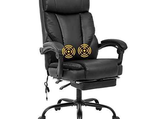 Home Office Chair Ergonomic Desk Chair Massage Computer Chair with Lumbar Support Armrest Foot Rest Rolling Swivel High Back PU Leather Recliner Task Chair for Men(Black)
