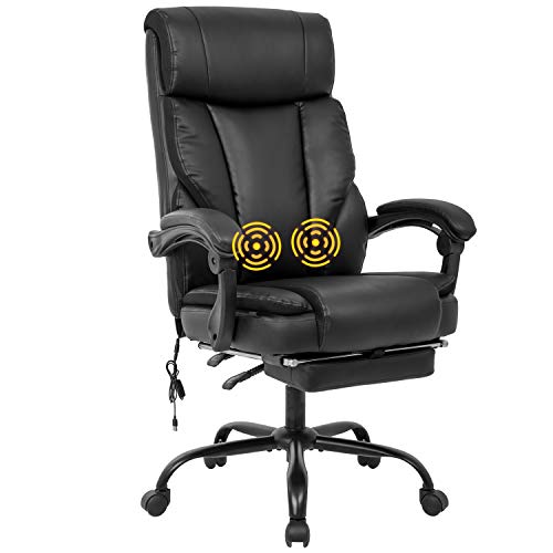 Home Office Chair Ergonomic Desk Chair Massage Computer Chair with Lumbar Support Armrest Foot Rest Rolling Swivel High Back PU Leather Recliner Task Chair for Men(Black)