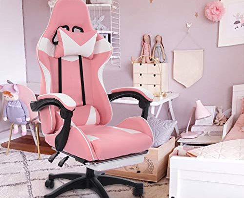 Gaming Chair, Office Computer Racing Chair,Ergonomic Backrest and Seat Height Adjustment Recliner Swivel Rocker with Headrest and Lumbar Pillow E-Sports Chair