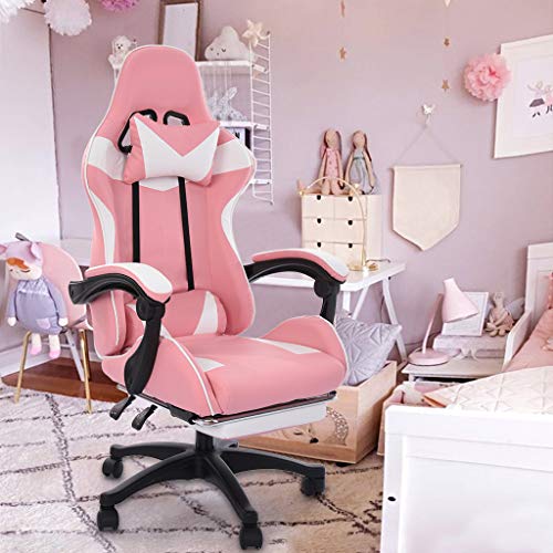 Gaming Chair, Office Computer Racing Chair,Ergonomic Backrest and Seat Height Adjustment Recliner Swivel Rocker with Headrest and Lumbar Pillow E-Sports Chair