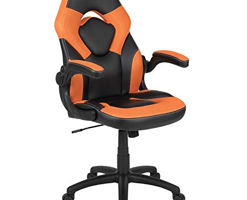 Flash Furniture X10 Gaming Chair Racing Office Ergonomic Computer PC Adjustable Swivel Chair with Flip-up Arms, Orange/Black LeatherSoft