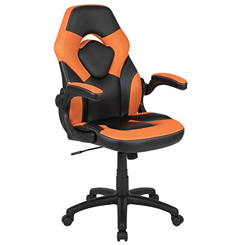 Flash Furniture X10 Gaming Chair Racing Office Ergonomic Computer PC Adjustable Swivel Chair with Flip-up Arms, Orange/Black LeatherSoft