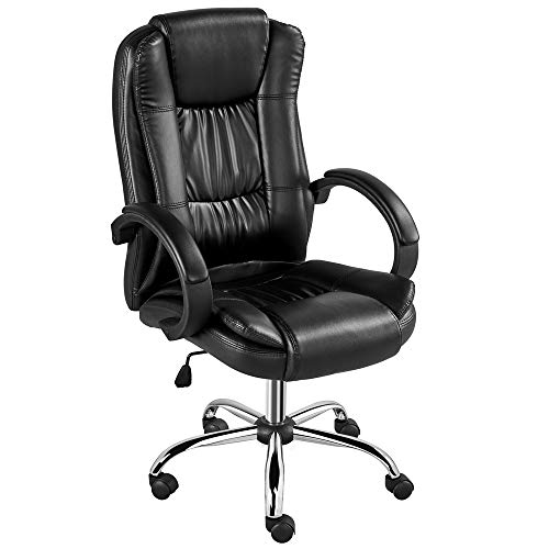 Yaheetech High-Back Bonded Leather Office Desk Chair Ergonomic Swivel Conference Chair Rolling Task Chair Height Adjustable with Lumbar Support