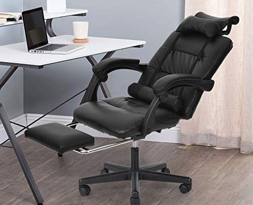Jieson Black Gaming Chair with Footrest Ergonomic Design Adjustable Backrest Reclining Leather Home Office Chair for Work Gaming
