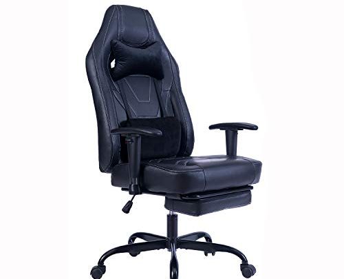 Blue Whale Gaming Chair PC Computer Game Chair with Footrest Racing Gamer Chair Ergonomic Office Chair High-Back PU Leather Computer Desk Chair with Lumbar Cushion and Headrest