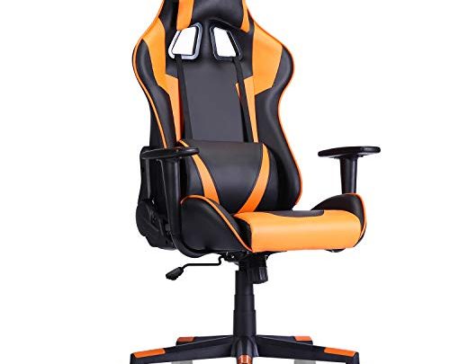 Computer Gaming Chair Office Desk Chair Racing Chair High-Back Ergonomic PU Leather Adjustable Esports Desk Chair with Headrest Lumbar Support (Orange)