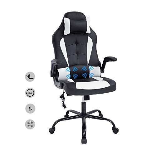 HCB Office Chair, Gaming Chair, Ergonomic Computer Desk Chair High Back Rolling Swivel Height Adjustable with Flip-Up Arms, Headrest and Lumbar Support,