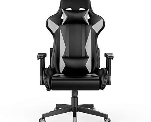 AmazonBasics Gaming/Racing Style Office Chair with Removable Headrest and High Back Cushion – White